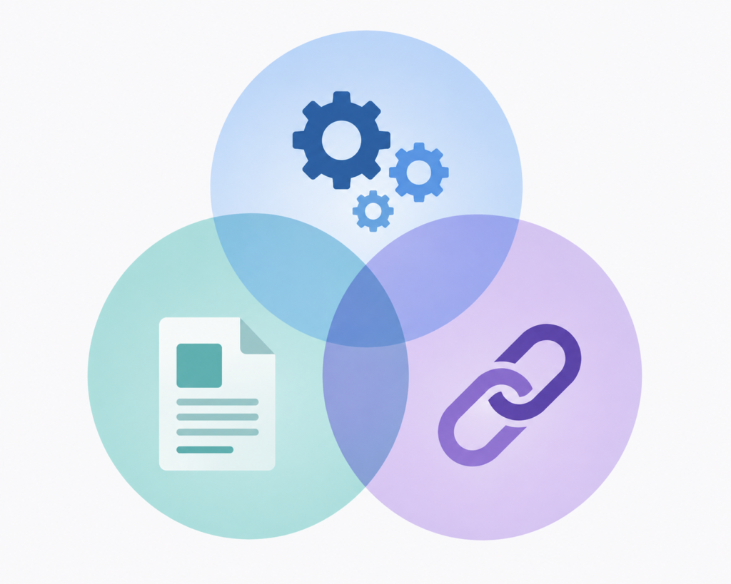 Technical SEO elements showing website content, optimization, and internal linking structure