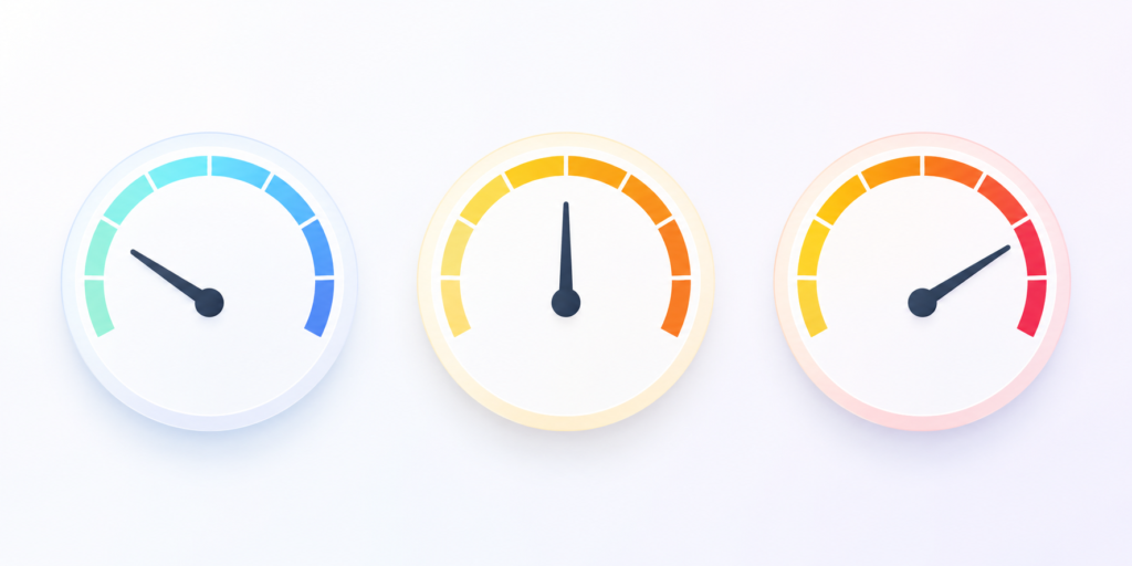 Core Web Vitals gauges showing website loading speed, responsiveness, and visual stability

