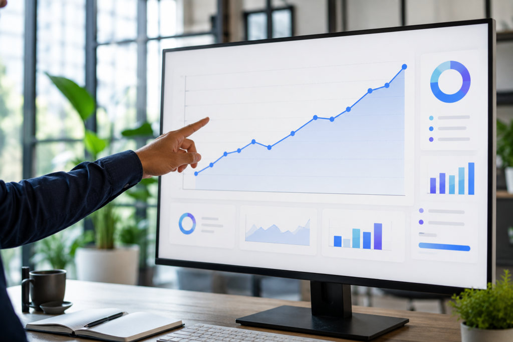 SEO performance analytics dashboard showing website traffic growth and search performance metrics