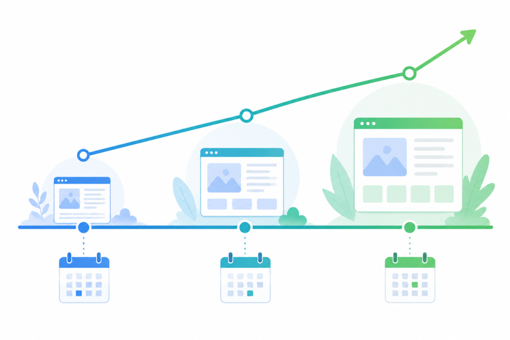 Illustration showing gradual SEO growth over time.